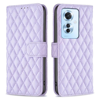 BINFEN COLOR BF Style-14 For Oppo Reno11 F 5G Phone Cover PU Leather+TPU Rhombus Grid Case