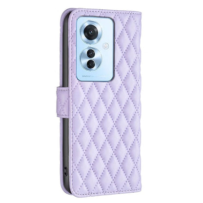 BINFEN COLOR BF Style-14 For Oppo Reno11 F 5G Phone Cover PU Leather+TPU Rhombus Grid Case