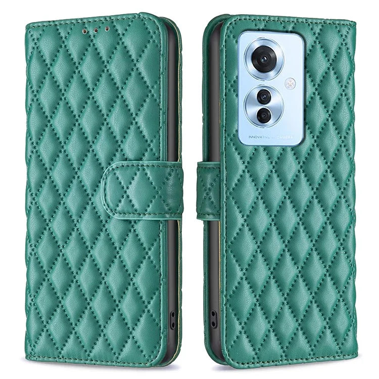 BINFEN COLOR BF Style-14 For Oppo Reno11 F 5G Phone Cover PU Leather+TPU Rhombus Grid Case