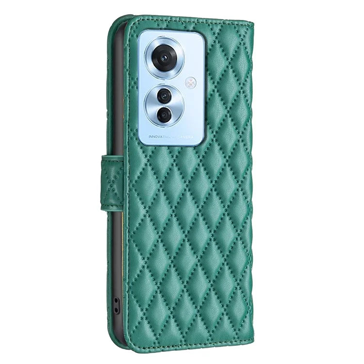 BINFEN COLOR BF Style-14 For Oppo Reno11 F 5G Phone Cover PU Leather+TPU Rhombus Grid Case