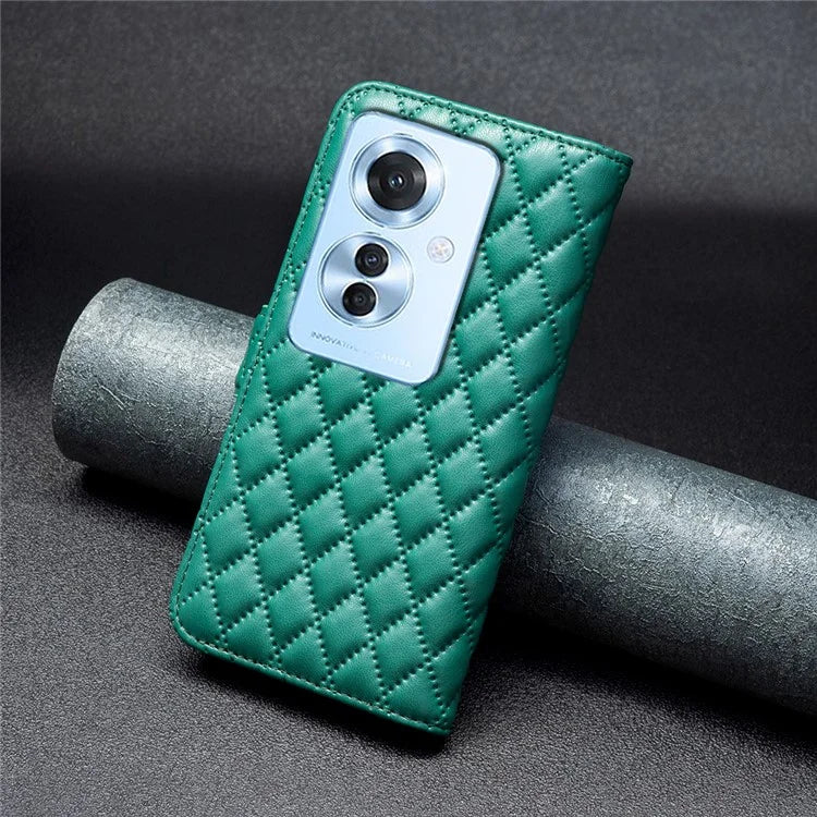 BINFEN COLOR BF Style-14 For Oppo Reno11 F 5G Phone Cover PU Leather+TPU Rhombus Grid Case