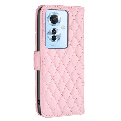 BINFEN COLOR BF Style-14 For Oppo Reno11 F 5G Phone Cover PU Leather+TPU Rhombus Grid Case