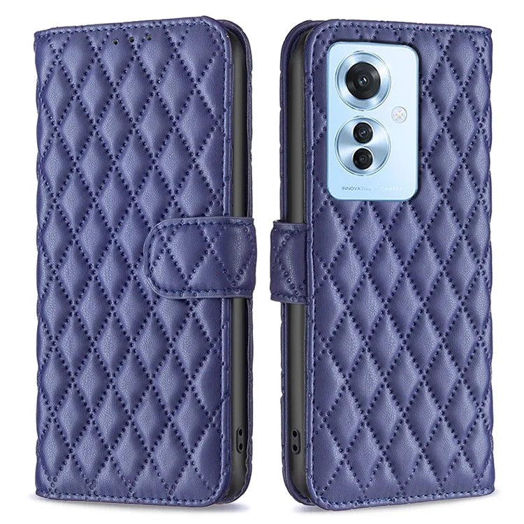 BINFEN COLOR BF Style-14 For Oppo Reno11 F 5G Phone Cover PU Leather+TPU Rhombus Grid Case