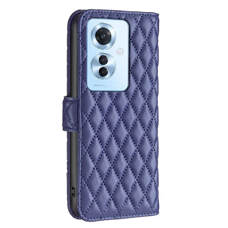BINFEN COLOR BF Style-14 For Oppo Reno11 F 5G Phone Cover PU Leather+TPU Rhombus Grid Case