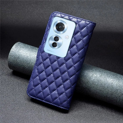 BINFEN COLOR BF Style-14 For Oppo Reno11 F 5G Phone Cover PU Leather+TPU Rhombus Grid Case