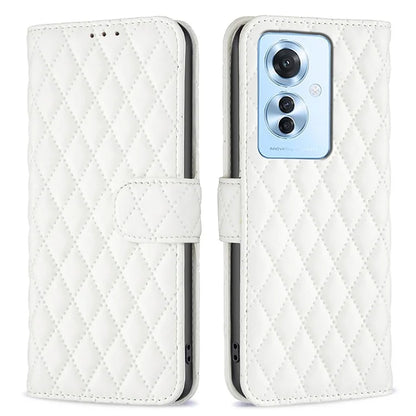 BINFEN COLOR BF Style-14 For Oppo Reno11 F 5G Phone Cover PU Leather+TPU Rhombus Grid Case