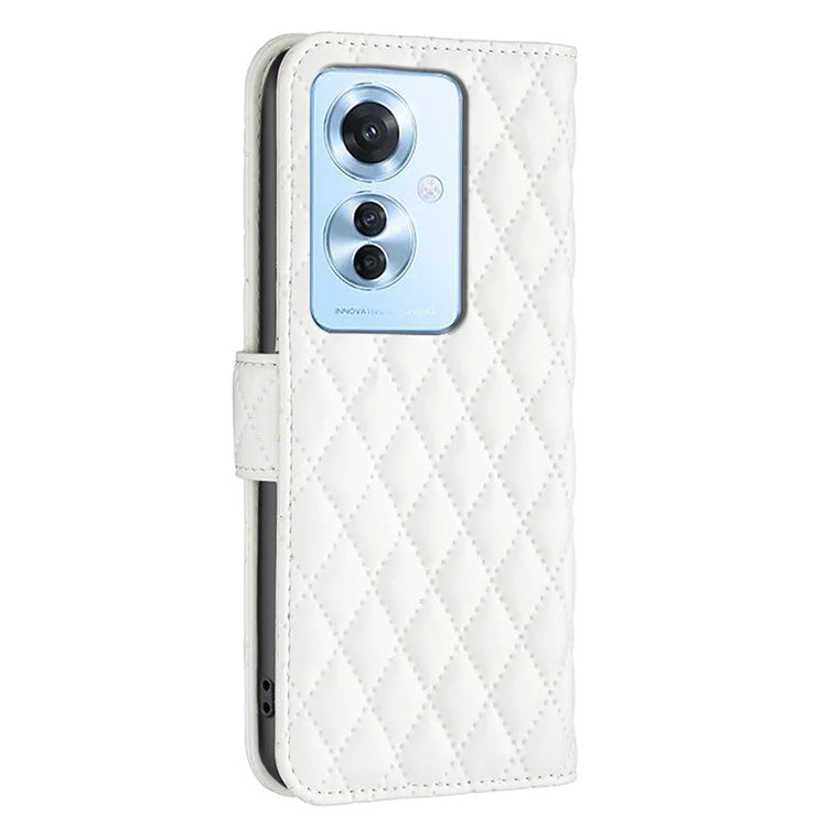 BINFEN COLOR BF Style-14 For Oppo Reno11 F 5G Phone Cover PU Leather+TPU Rhombus Grid Case