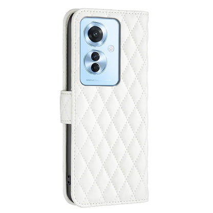 BINFEN COLOR BF Style-14 For Oppo Reno11 F 5G Phone Cover PU Leather+TPU Rhombus Grid Case