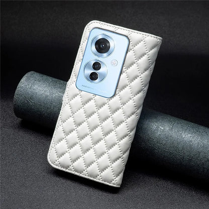 BINFEN COLOR BF Style-14 For Oppo Reno11 F 5G Phone Cover PU Leather+TPU Rhombus Grid Case