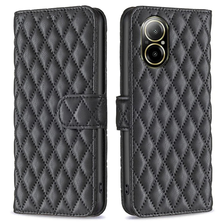 BINFEN COLOR BF Style-14 For Realme C67 4G  Case Rhombus Grid Leather Scratch-proof Phone Shell