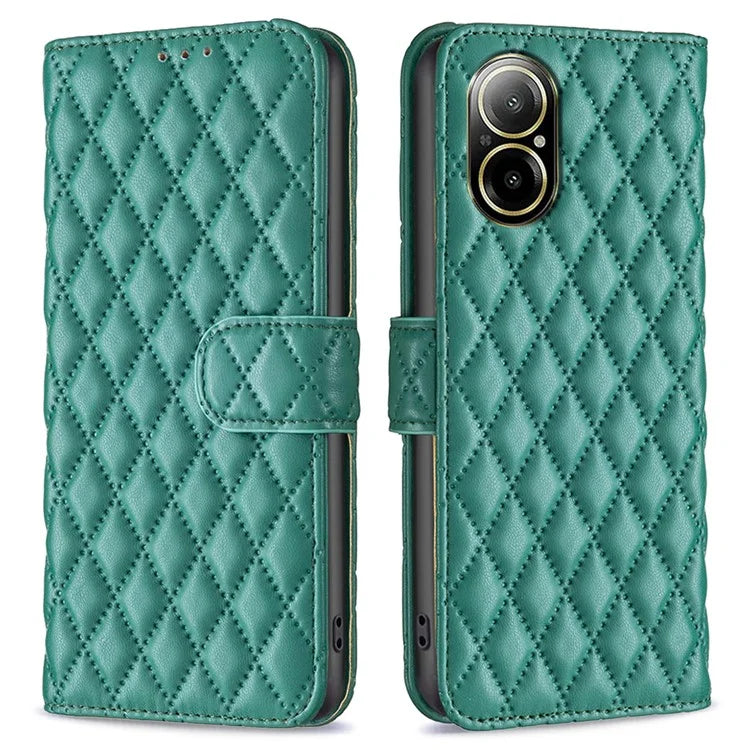 BINFEN COLOR BF Style-14 For Realme C67 4G  Case Rhombus Grid Leather Scratch-proof Phone Shell