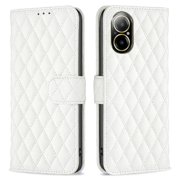 BINFEN COLOR BF Style-14 For Realme C67 4G  Case Rhombus Grid Leather Scratch-proof Phone Shell