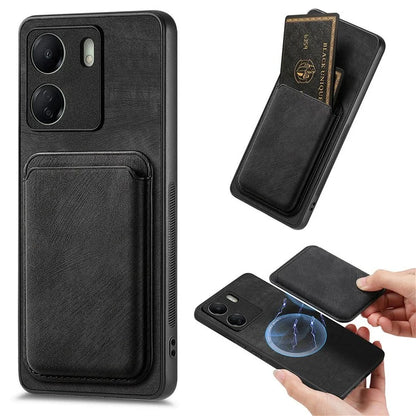 D12 For Xiaomi Redmi 13C 4G / Poco C65 4G Magnetic Case Leather+TPU Card Slots Removable Phone Cover