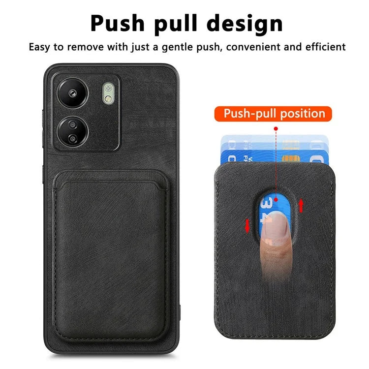D12 For Xiaomi Redmi 13C 4G / Poco C65 4G Magnetic Case Leather+TPU Card Slots Removable Phone Cover