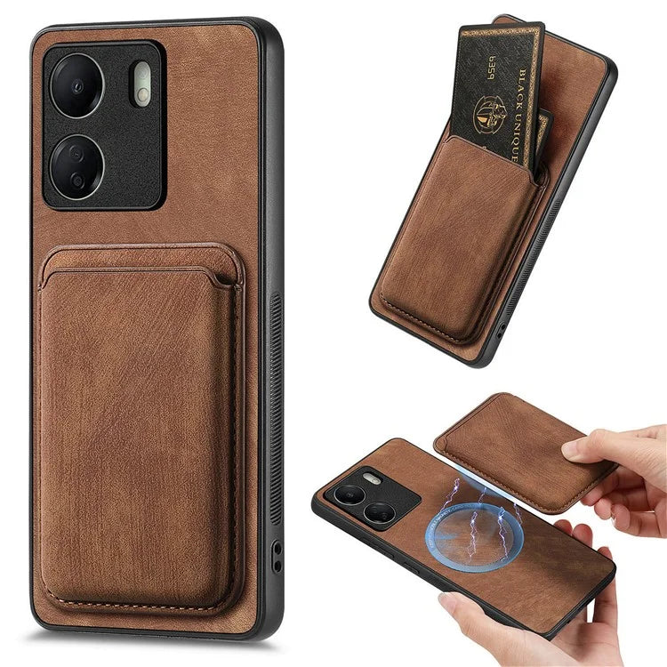 D12 For Xiaomi Redmi 13C 4G / Poco C65 4G Magnetic Case Leather+TPU Card Slots Removable Phone Cover