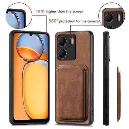 D12 For Xiaomi Redmi 13C 4G / Poco C65 4G Magnetic Case Leather+TPU Card Slots Removable Phone Cover