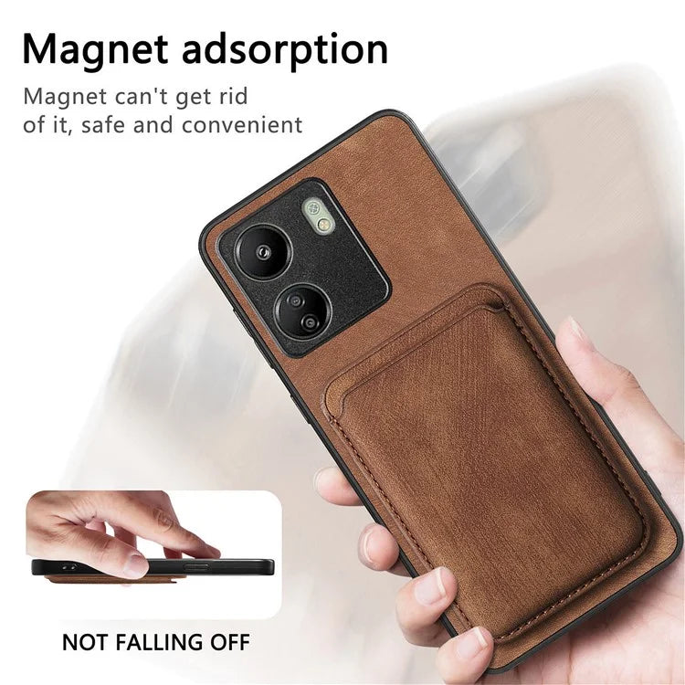 D12 For Xiaomi Redmi 13C 4G / Poco C65 4G Magnetic Case Leather+TPU Card Slots Removable Phone Cover