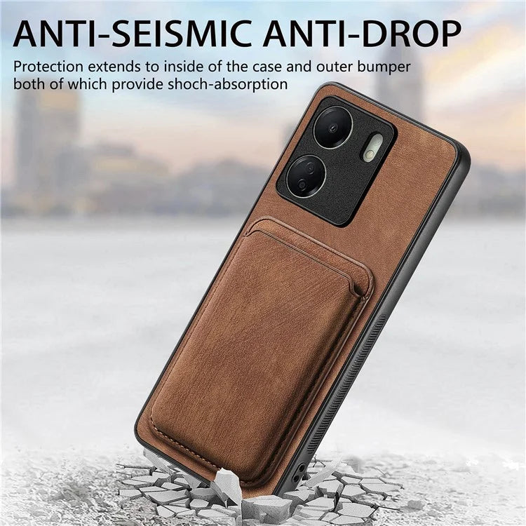 D12 For Xiaomi Redmi 13C 4G / Poco C65 4G Magnetic Case Leather+TPU Card Slots Removable Phone Cover