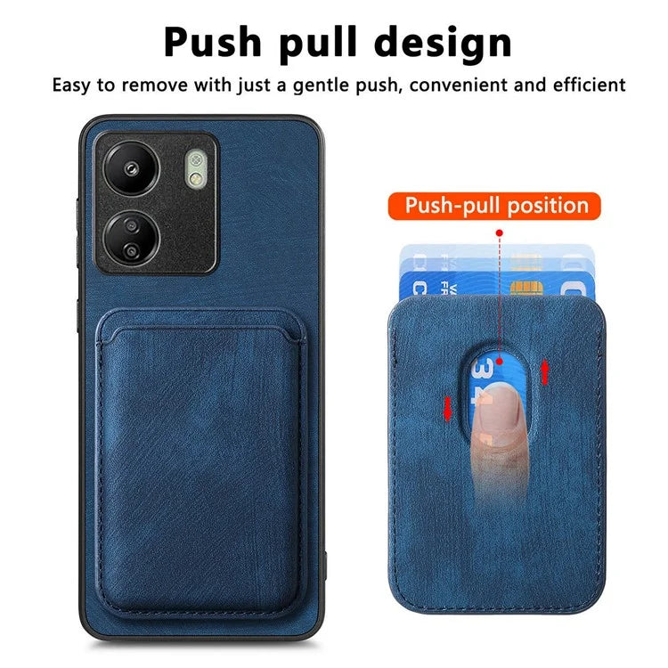 D12 For Xiaomi Redmi 13C 4G / Poco C65 4G Magnetic Case Leather+TPU Card Slots Removable Phone Cover