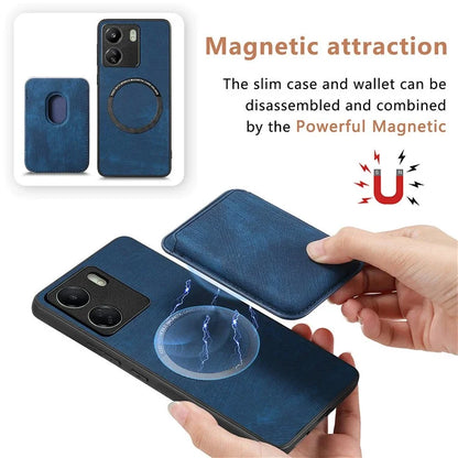 D12 For Xiaomi Redmi 13C 4G / Poco C65 4G Magnetic Case Leather+TPU Card Slots Removable Phone Cover