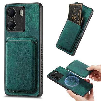 D12 For Xiaomi Redmi 13C 4G / Poco C65 4G Magnetic Case Leather+TPU Card Slots Removable Phone Cover