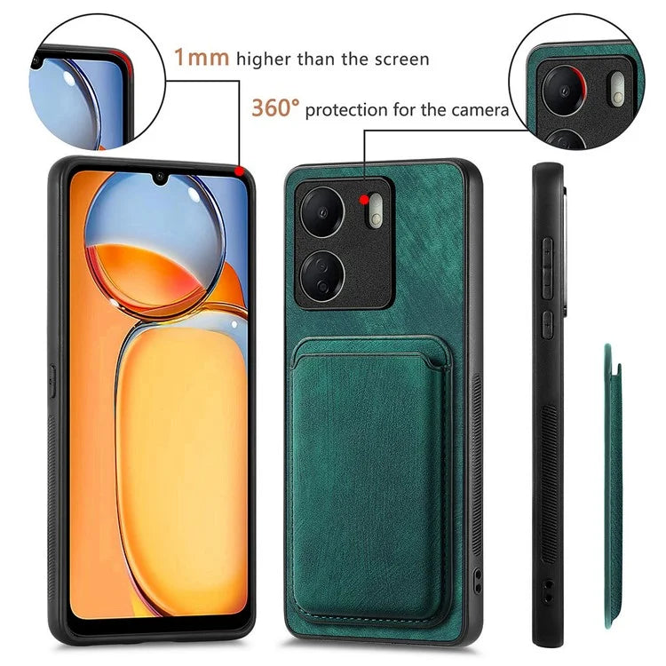 D12 For Xiaomi Redmi 13C 4G / Poco C65 4G Magnetic Case Leather+TPU Card Slots Removable Phone Cover