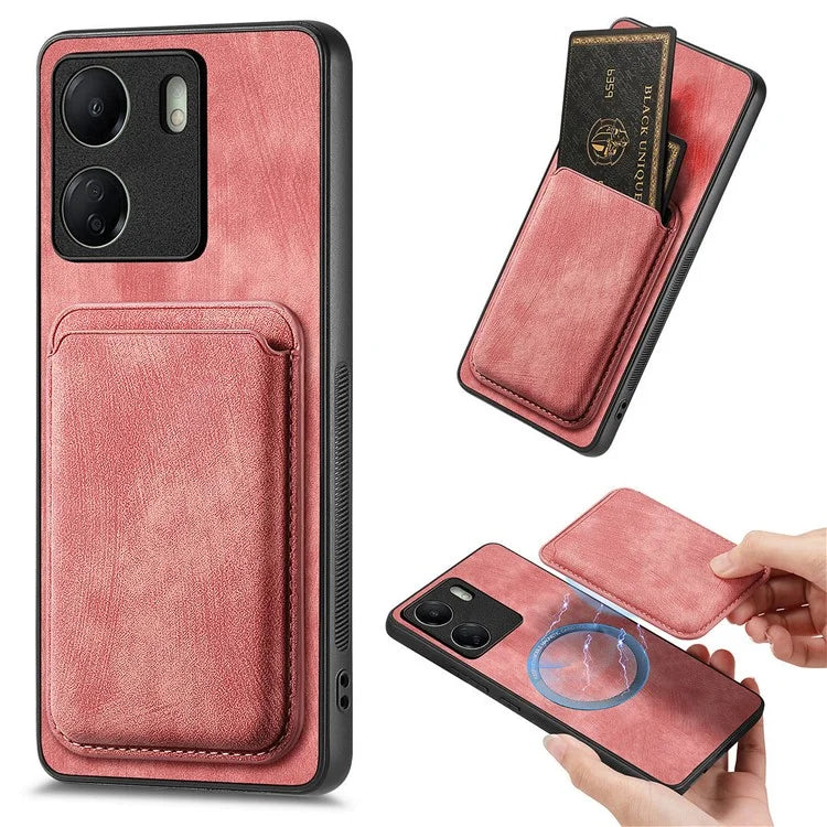 D12 For Xiaomi Redmi 13C 4G / Poco C65 4G Magnetic Case Leather+TPU Card Slots Removable Phone Cover
