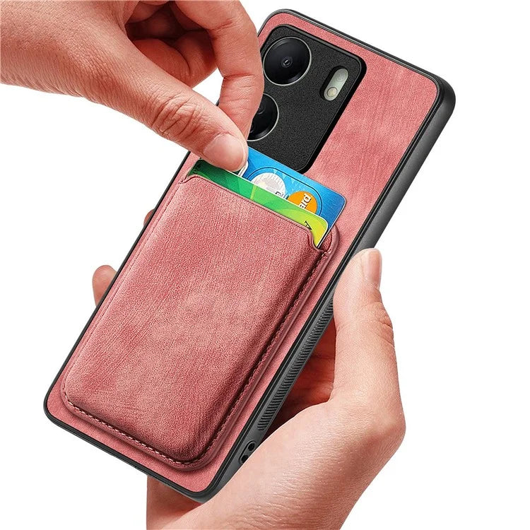 D12 For Xiaomi Redmi 13C 4G / Poco C65 4G Magnetic Case Leather+TPU Card Slots Removable Phone Cover