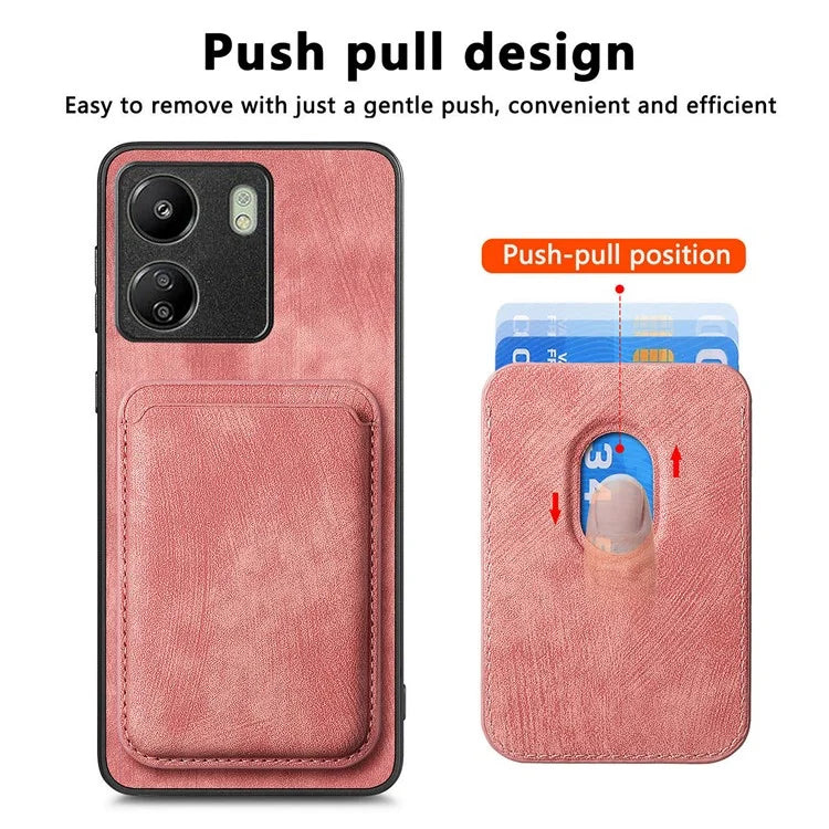 D12 For Xiaomi Redmi 13C 4G / Poco C65 4G Magnetic Case Leather+TPU Card Slots Removable Phone Cover