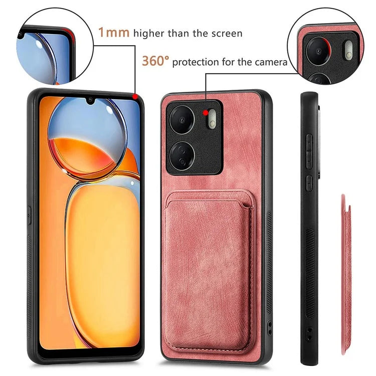 D12 For Xiaomi Redmi 13C 4G / Poco C65 4G Magnetic Case Leather+TPU Card Slots Removable Phone Cover