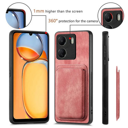 D12 For Xiaomi Redmi 13C 4G / Poco C65 4G Magnetic Case Leather+TPU Card Slots Removable Phone Cover