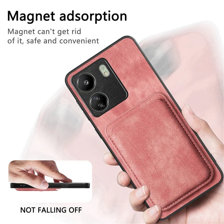 D12 For Xiaomi Redmi 13C 4G / Poco C65 4G Magnetic Case Leather+TPU Card Slots Removable Phone Cover