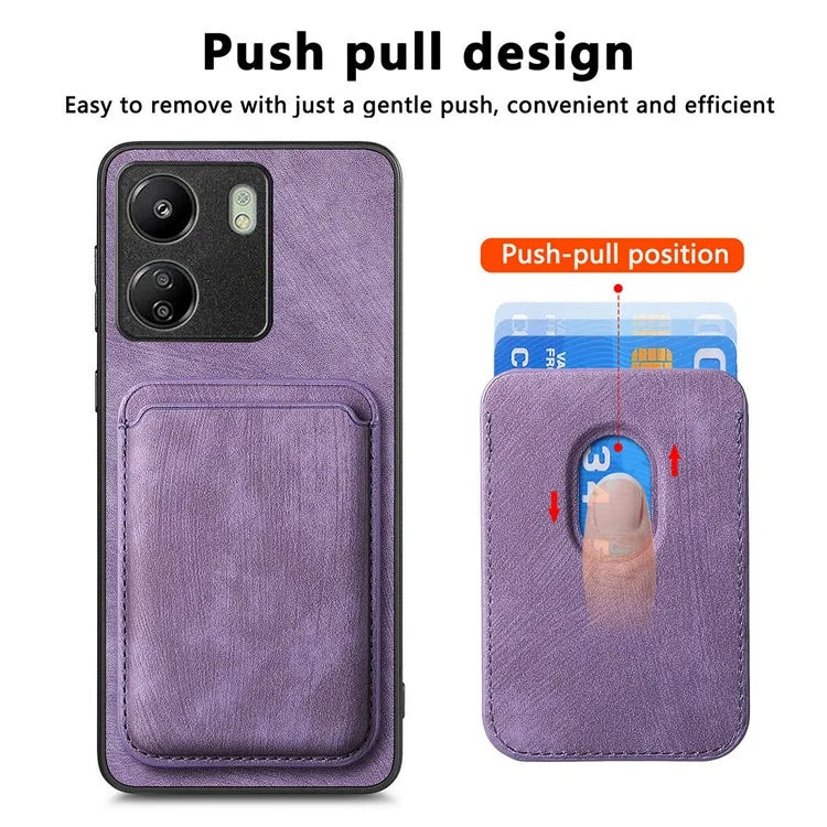 D12 For Xiaomi Redmi 13C 4G / Poco C65 4G Magnetic Case Leather+TPU Card Slots Removable Phone Cover