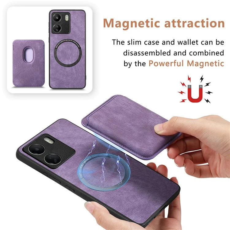 D12 For Xiaomi Redmi 13C 4G / Poco C65 4G Magnetic Case Leather+TPU Card Slots Removable Phone Cover