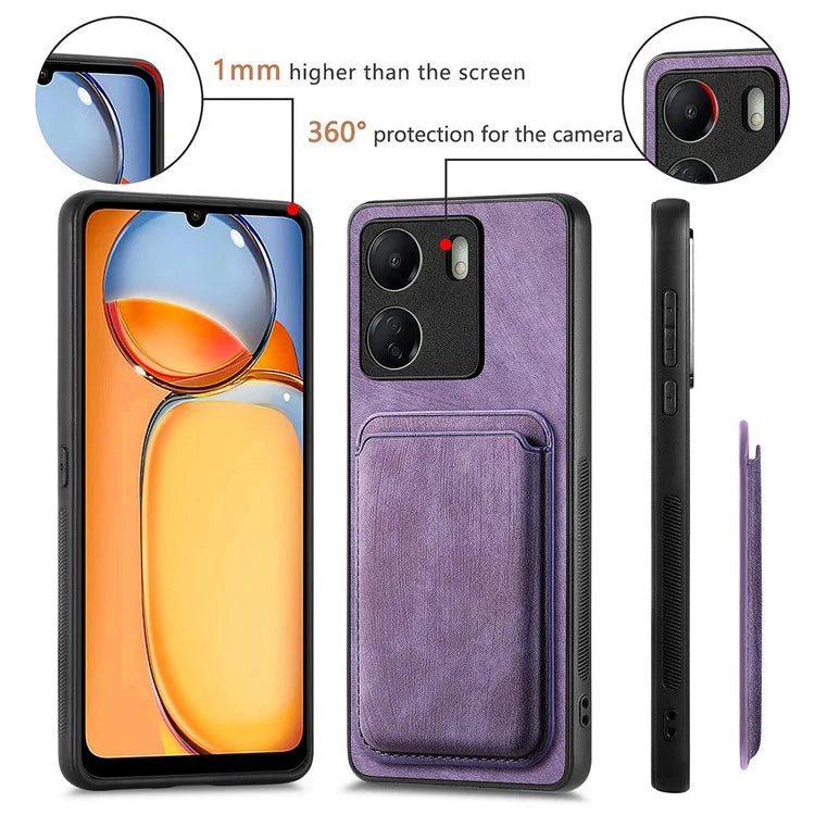 D12 For Xiaomi Redmi 13C 4G / Poco C65 4G Magnetic Case Leather+TPU Card Slots Removable Phone Cover