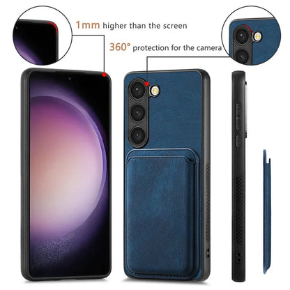 D12 For Samsung Galaxy S23 Case Magnetic Detachable Card Slots PU Leather Phone Cover