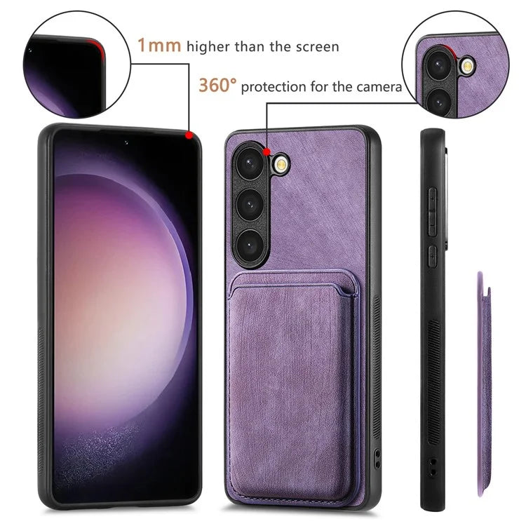 D12 For Samsung Galaxy S23 Case Magnetic Detachable Card Slots PU Leather Phone Cover