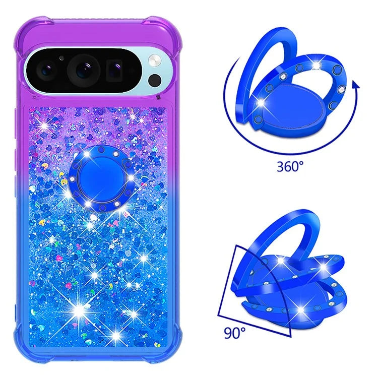 YB Quicksand Series-8 for Google Pixel 9 Pro TPU Case Glitter Sequins Gradient Kickstand Cover