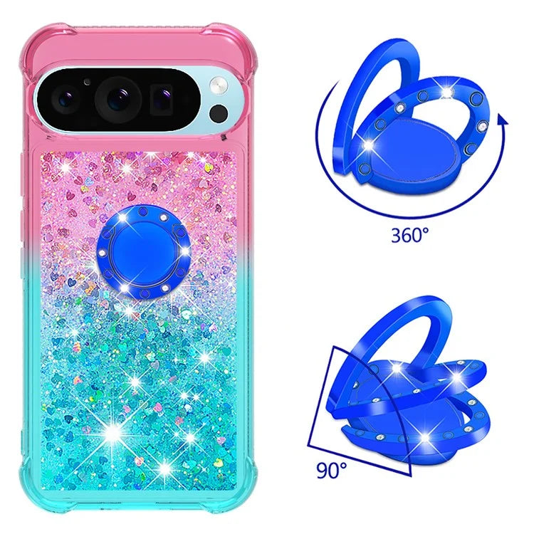 YB Quicksand Series-8 for Google Pixel 9 Pro TPU Case Glitter Sequins Gradient Kickstand Cover