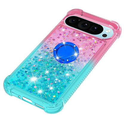 YB Quicksand Series-8 for Google Pixel 9 Pro TPU Case Glitter Sequins Gradient Kickstand Cover