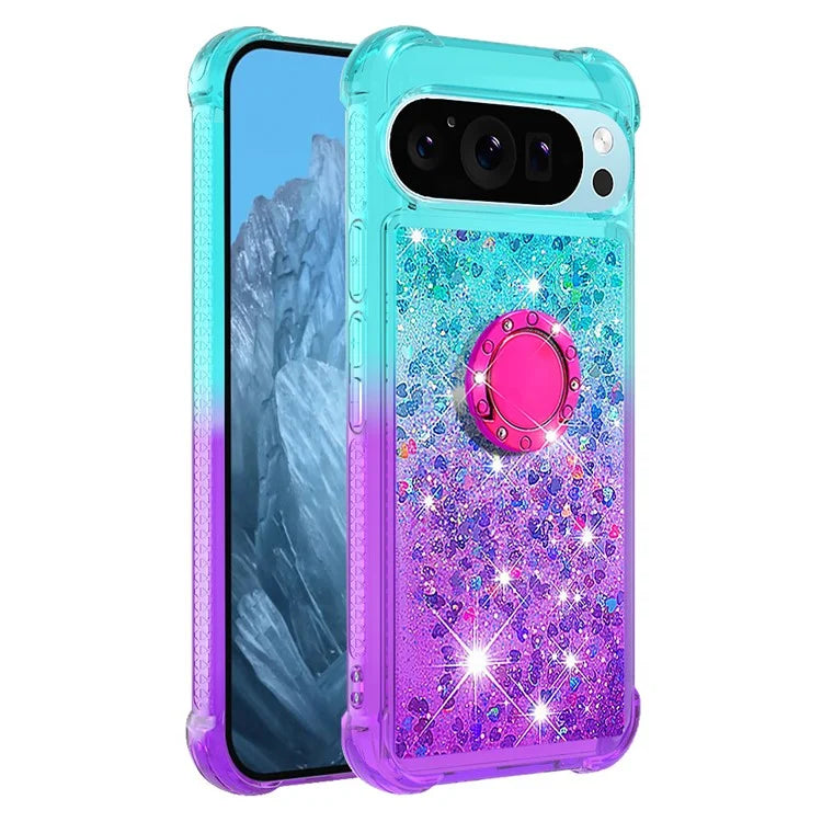 YB Quicksand Series-8 for Google Pixel 9 Pro TPU Case Glitter Sequins Gradient Kickstand Cover