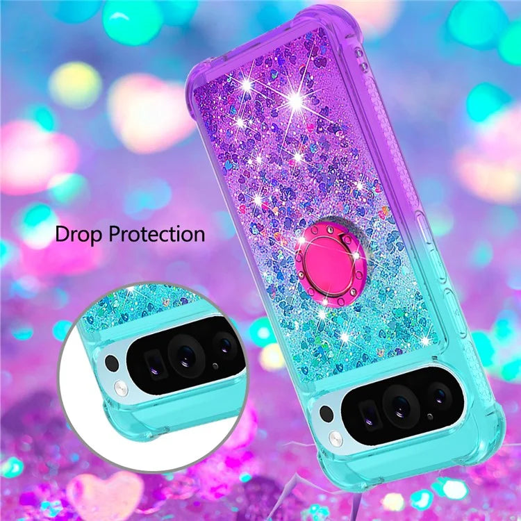 YB Quicksand Series-8 for Google Pixel 9 Pro TPU Case Glitter Sequins Gradient Kickstand Cover