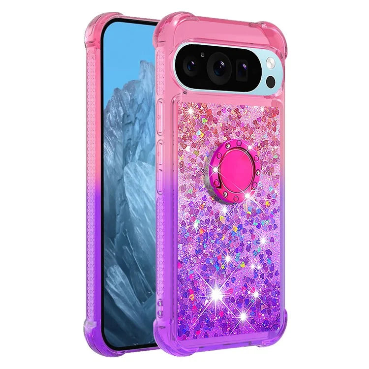 YB Quicksand Series-8 for Google Pixel 9 Pro TPU Case Glitter Sequins Gradient Kickstand Cover