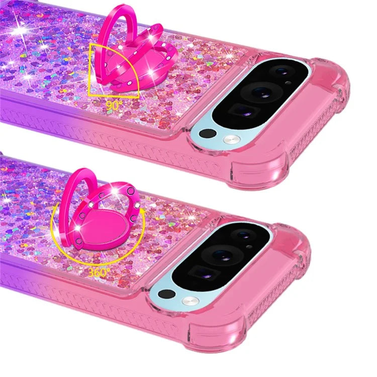 YB Quicksand Series-8 for Google Pixel 9 Pro TPU Case Glitter Sequins Gradient Kickstand Cover