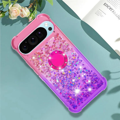 YB Quicksand Series-8 for Google Pixel 9 Pro TPU Case Glitter Sequins Gradient Kickstand Cover