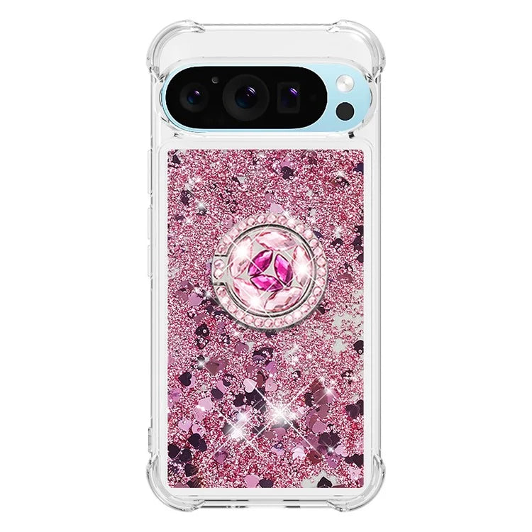 YB Quicksand Series-7 For Google Pixel 9 Pro Case Ring Kickstand Shiny Sequins TPU Cover