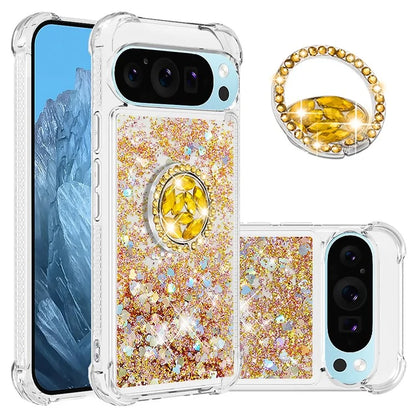 YB Quicksand Series-7 For Google Pixel 9 Pro Case Ring Kickstand Shiny Sequins TPU Cover
