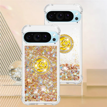 YB Quicksand Series-7 For Google Pixel 9 Pro Case Ring Kickstand Shiny Sequins TPU Cover
