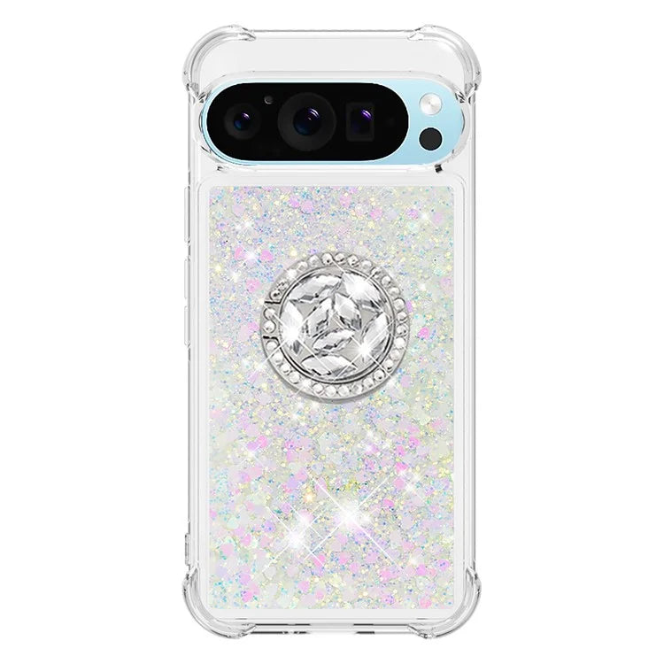 YB Quicksand Series-7 For Google Pixel 9 Pro Case Ring Kickstand Shiny Sequins TPU Cover