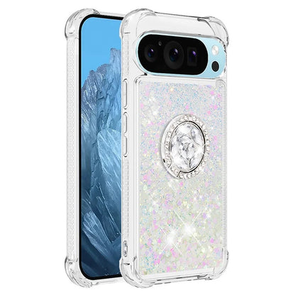 YB Quicksand Series-7 For Google Pixel 9 Pro Case Ring Kickstand Shiny Sequins TPU Cover